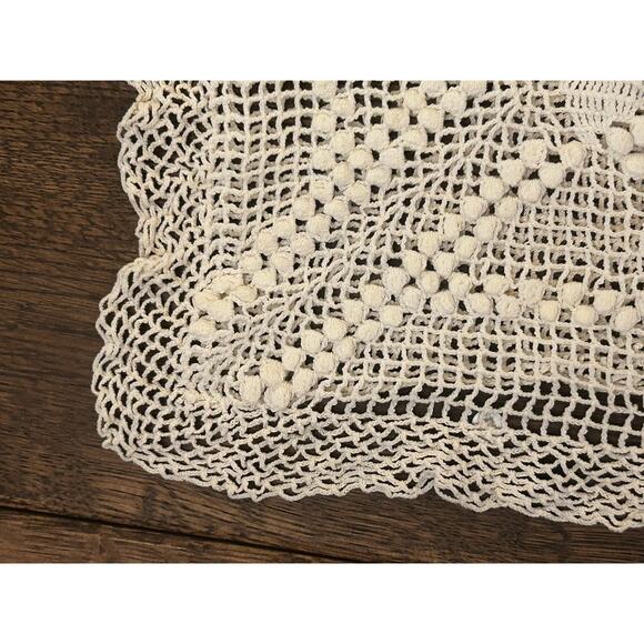 Crochet White Throw Pillow Case Cover Decorative Handmade Vintage 14" x 14" knit - Picture 4 of 9